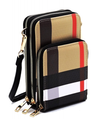 Plaid Check Cellphone Crossbody Bag BT081 BLACK